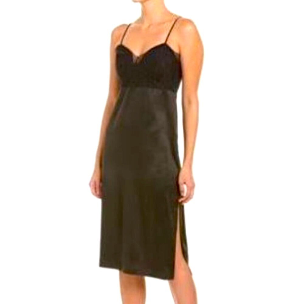 NWT BCBGeneration Black Satin Lace Bust with Slit Women's Slip Dress Size 8
